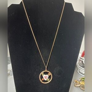 Gold Tone 18 Inch Rope Chain With 1.5 Inch Round Pendant Painted Heart Arrows